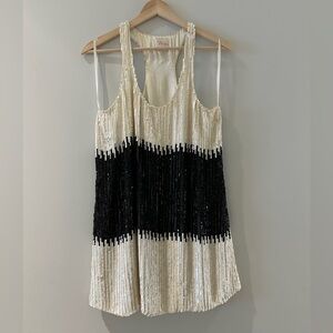 Parker Black and White Sequin Dress Sz L